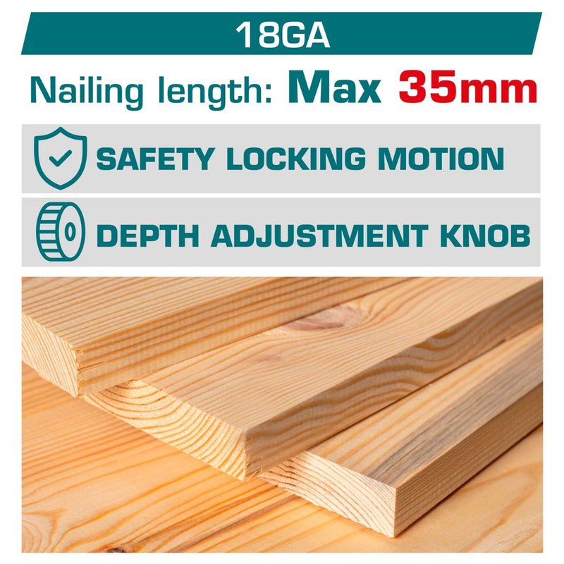 Clavadora de madera Inalámbrica 20V tipo F15~F35 Clavos Brad de 35mm. Capacidad de 105 pzs. Incluye  2 baterías  y 1 cargador.
