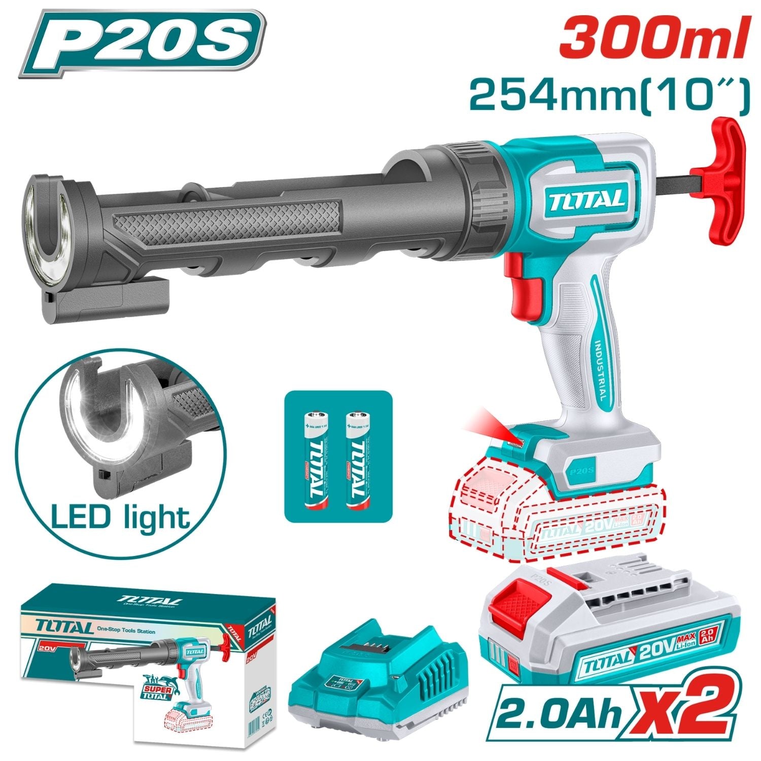 Pistola de silicón inalámbrica 20V, Empuje 2800N, Velocidad de pegado: 0.7–5 mm/s no incluye 2 batería 1cargador, Caja color.