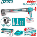 Pistola de silicón inalámbrica 20V, Empuje 2800N, Tiempo 560–92 s  incluye 2 batería 1 cargador