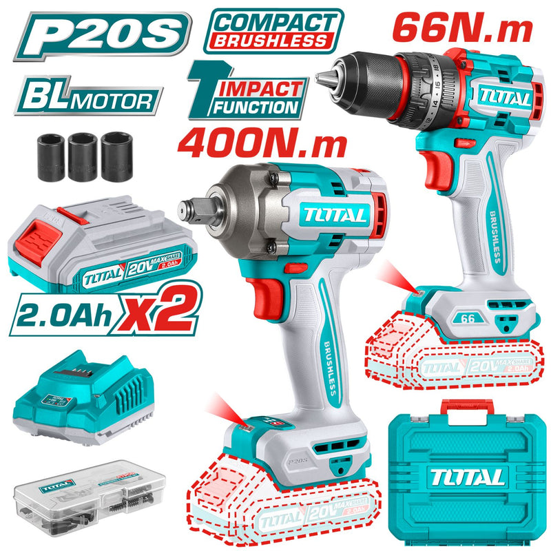 Combo Total 2 Herramientas Taladro y Llave de Impacto 20V Inalámbricas Poderosas Y Potentes Con Batería Y Cargador. COMBOS POCAS UNIDADES