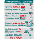 Super Combo del Mes Total 20V Taladro de impacto 66 Nm Llave de Impacto 400 Nm Martillo Perforador  2,5 J Amoladora Angular 1000W  Lámpara 5W COMBOS POCAS UNIDADES