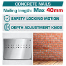 Clavadora de Concreto Inalámbrica 42V Motor sin escobillas Clavos 19 - 40 mm Incluye accesorios, batería y cargador.