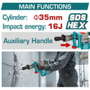 Martillo Demoledor SDS HEX Inalámbrico Motor sin escobillas 20V  0-3200 bpm 16J Incluye Batería y Cargador.