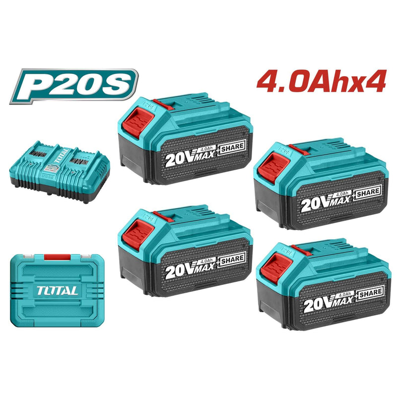 Baterías de Iones de Litio 20V 4.0Ah (4 unidades) y cargador. Compatible con Herramientas P20S. KIT