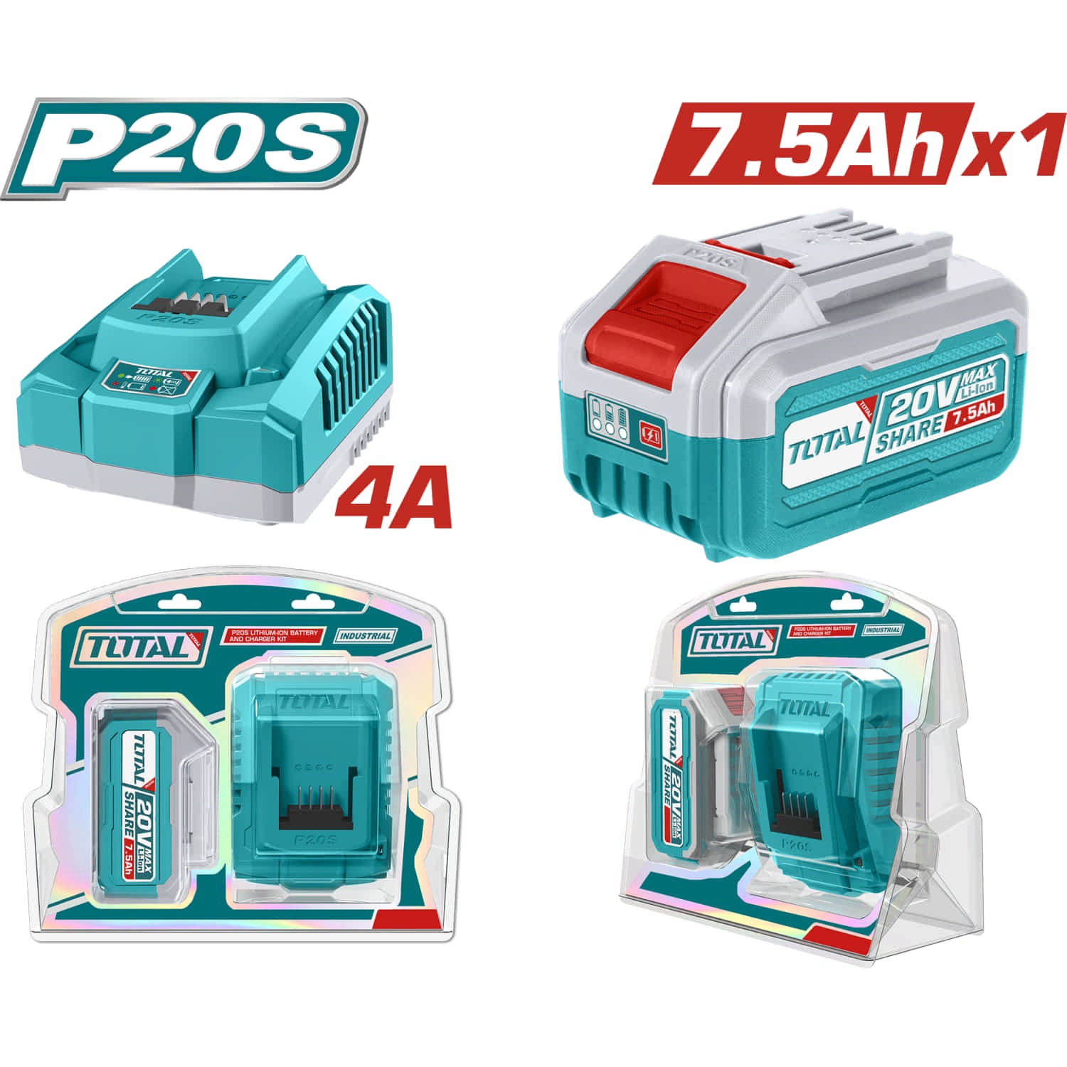 Combo del mes Total 20V Batería de 7.5Ah con indicador LED y Cargador Rápido 21V 4A POCAS UNIDADES.