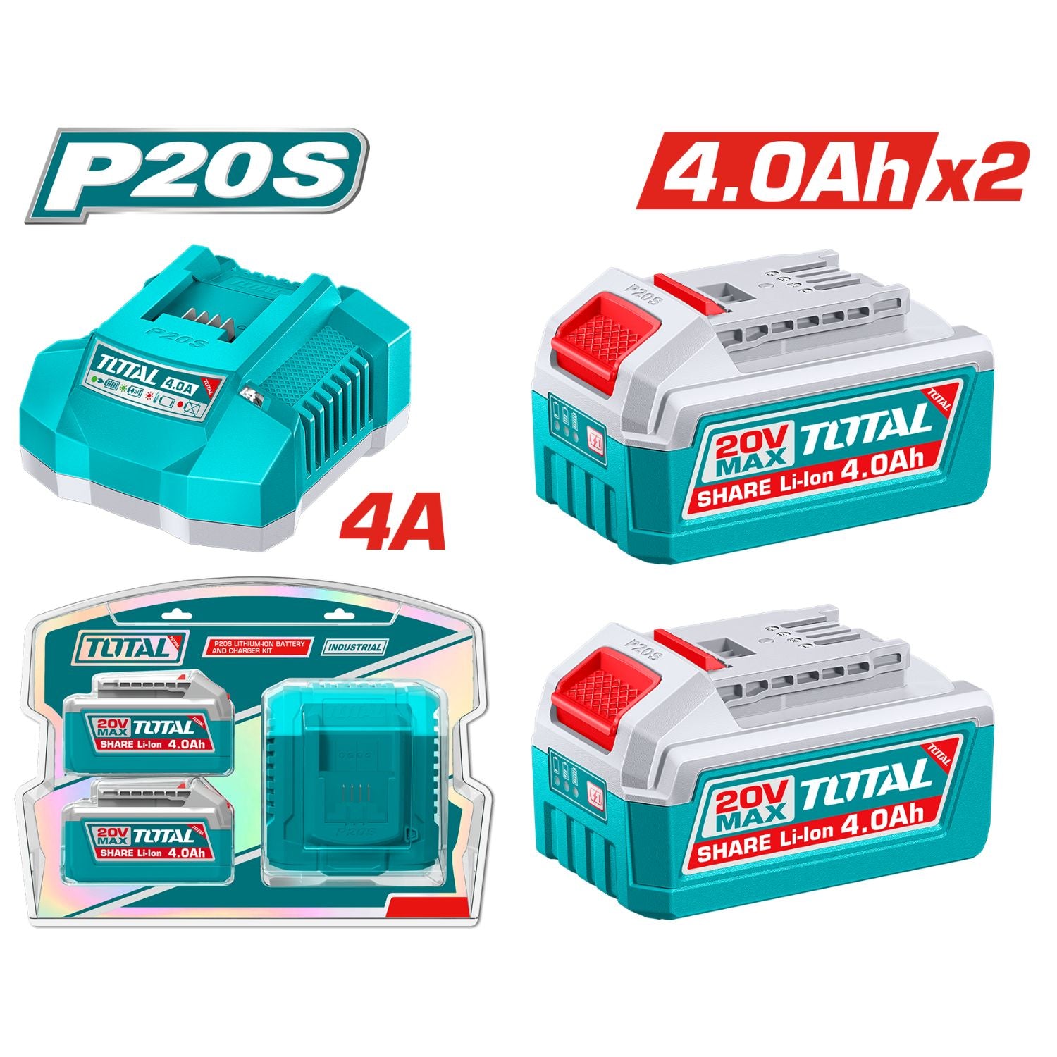 Batería 20V 4.0Ah y Cargador Rápido 21V 4A. Se venden 2 baterias y 1 cargador. TOTAL