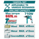 Drill Taladro Inalámbrico 20V 66Nm con set de 166 herramientas variadas. Incluye batería y cargador. Herramientas en maletín