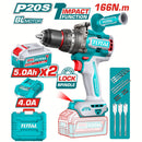 Drill Taladro Inalámbrico 166 Nm 20V Función De Impacto. Motor sin escobillas. Incluye Batería, Cargador y accesorios.