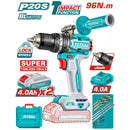 Drill Taladro Percutor 96N.m 20V 1/2"  Función De Impacto.  Mandril Metálico Jacobs. Motor sin escobillas. Incluye Batería, Cargador y accesorios.
