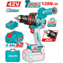 Drill Taladro Inalámbrico 139N.m 42V Función De Impacto. Motor sin escobillas. Incluye Batería, Cargador y accesorios.