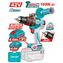 Drill Taladro Inalámbrico 169Nm 42V Función De Impacto. Motor sin escobillas. Incluye Batería, Cargador y accesorios.