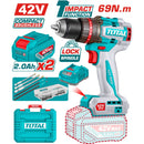 Drill Taladro Inalámbrico 1/2” 42V Función de Impacto. Motor sin escobillas. 69Nm. Incluye Batería y Cargador.