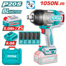 Llave Impacto dado cuadrado 20V 3/4" Motor sin escobillas. 1050 Nm  Incluye 2 baterías y cargador. Super Total