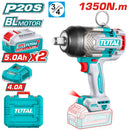 Llave Impacto dado cuadrado 20V 3/4" Motor sin escobillas. 1350Nm Incluye 2 baterías 5.Ah  y cargador 4A. Super Total