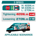 Llave impacto dado cuadrado 1/2" 20V Motor sin escobillas 405Nm 0-3000 bpm 1 batería y 1 cargador.