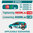 Llave impacto dado cuadrado 1/2" 42V. Motor sin escobillas. 460Nm. 2 baterías y 1 cargador.