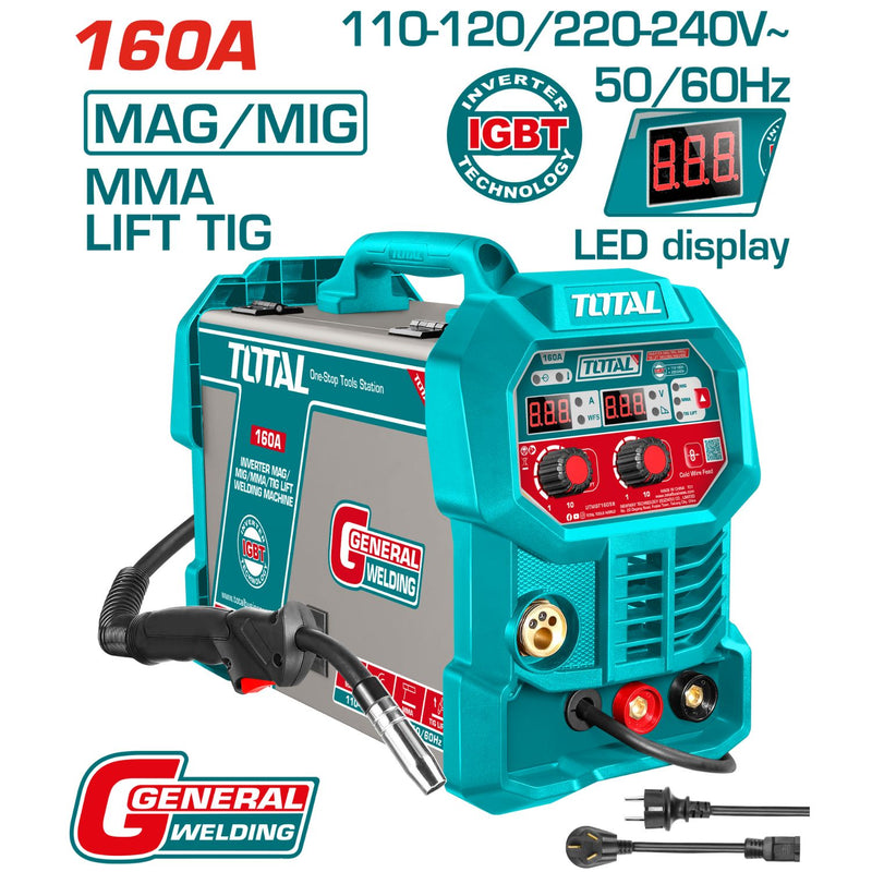 Máquina de soldar Inverter MAG MIG MMA TIG 160A 110V-220V Pantalla LED