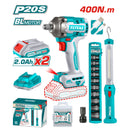 Combo Total Llave de Impacto Inalámbrica 20V 1/2" 550Nm 2300rpm Motor sin escobillas con Lámpara de Trabajo 3.5W y Accesorios. POCAS UNIDADES