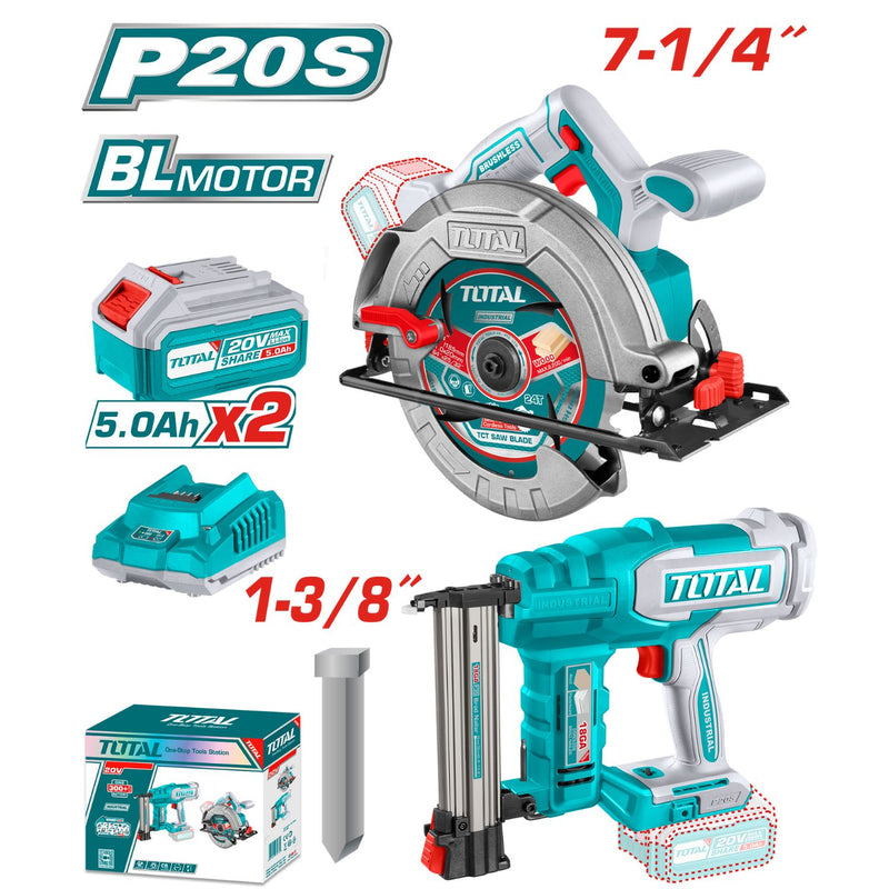 Combo del Mes Total Sierra Circular 20V 4800rpm 7-1/4''.  Clavadora Inalámbrica F15~F35. Incluye batería y cargador.  POCAS UNIDADES.