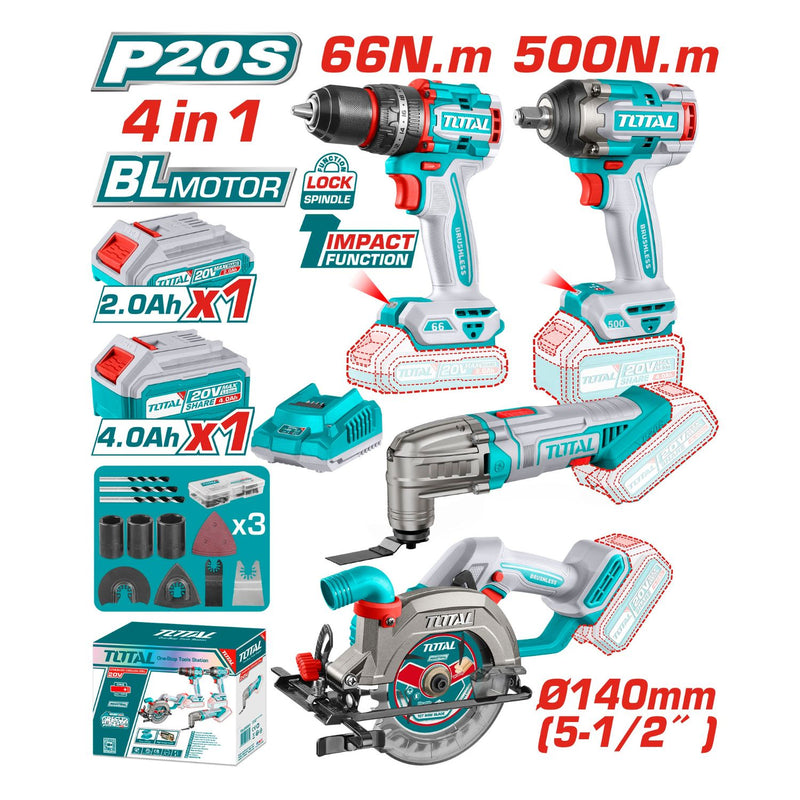 Combo Del Mes Total 20V Taladro Percutor 66Nm Llave de Impacto 1/2" 500 Nm   Sierra Circular 6300rpm Motor sin Escobillas y Flexible 5000rpm con Batería Y Cargador. POCAS UNIDADES