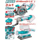 Combo del mes Total inalámbrico. Sierra circular 20V 140 mm (5 ½″) Mototool 5,000 – 20,000rpm, lijadora de hoja 90 x180 mm 13000 rpm. Incluye cargador y baterías. POCAS UNIDADES.