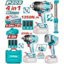 Combo del mes Total Inalámbrico 4 en 1 Llaves de Impacto 3/4″   Torque 1350Nm y de 1/2″ 850Nm  Lámparas de trabajo 22,5 W y de 3,5 W Incluye cargador y baterías y accesorios. POCAS UNIDADES.