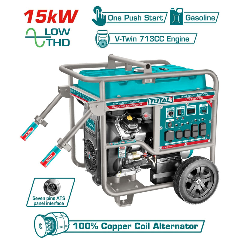 Generador a Gasolina 15,000 watts 15kW 110-120V 60Hz 3600rpm 40L Motor  V-Twin, 2 cilindros Encendido con botón. Planta