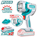Lámpara De Trabajo Inalámbrica 20V. 2500 Lumens. Cabeza giratoria de 130°. Incluye 2 baterías  y 1 cargador. Linterna.