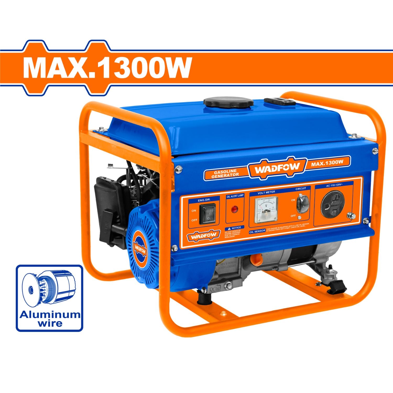 Generador a Gasolina 1300W 110-120V Frec. salida: 60Hz. Veloc. Nominal: 3600rpm. Motor: 4 tiempos. Planta