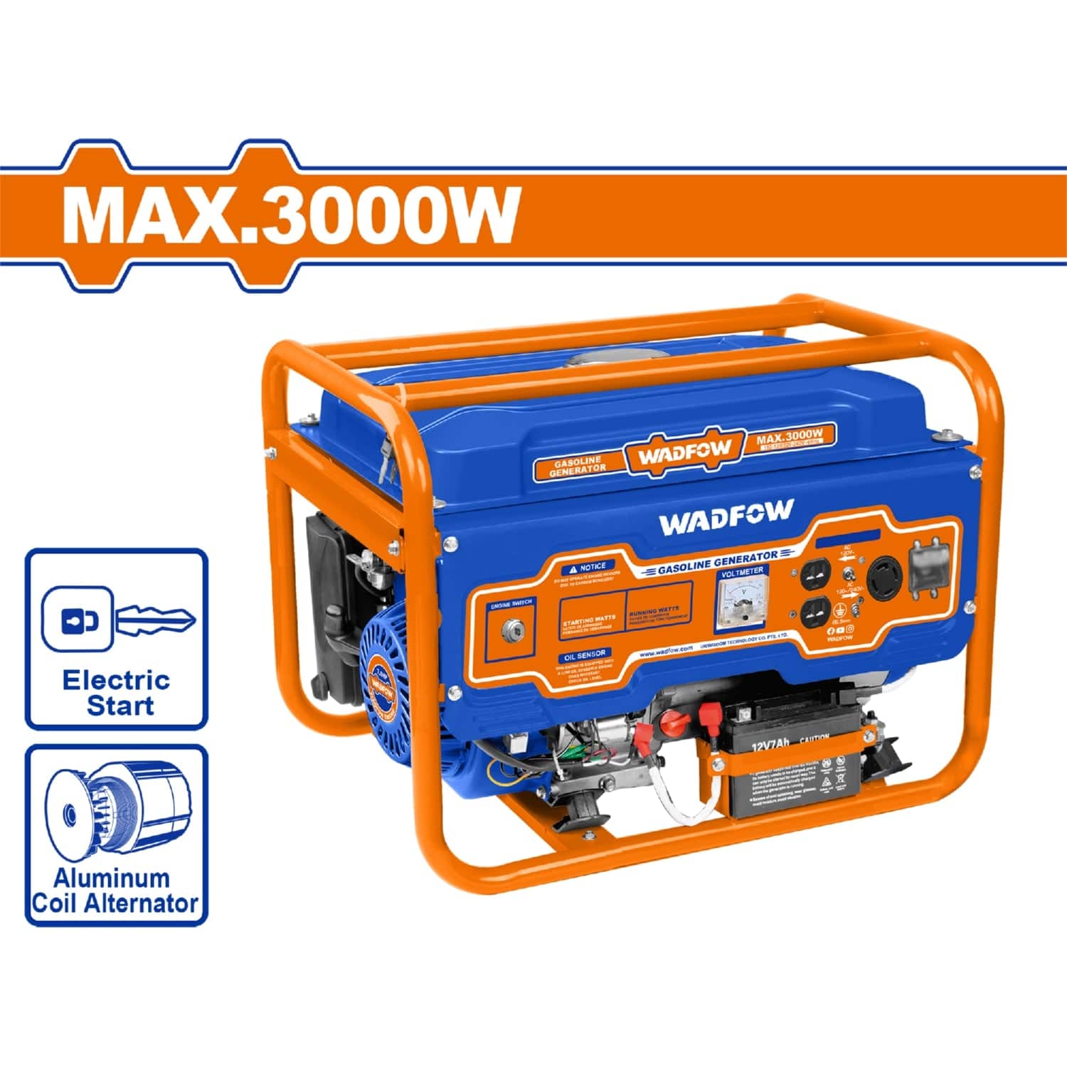 Generador A Gasolina 3000W 110-120V Frec. Nominal: 60Hz  Veloc. 3600Rpm Motor: 4 Tiempos. (Encendido Con Llave)