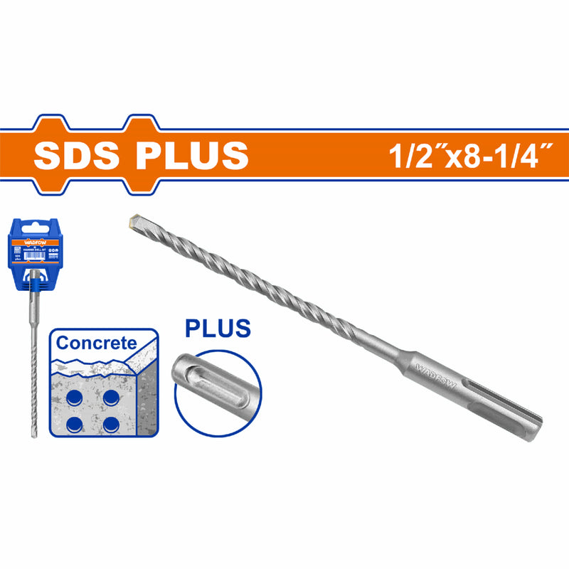 Broca para Concreto SDS Plus 1/2" x 8-1/4" Punta TCT alta calidad. Cromo-Vanadio. Superficie arenada.