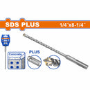 Broca para Concreto SDS Plus 1/4" x 8-1/4" Punta Carburo TCT Doble Canal Cr-V Superficie Arenada.