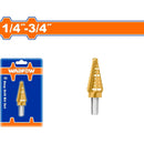 Broca Escalonada 1/4"-3/4". Diámetro De Vástago: 3/8". Pasos: 1/16".