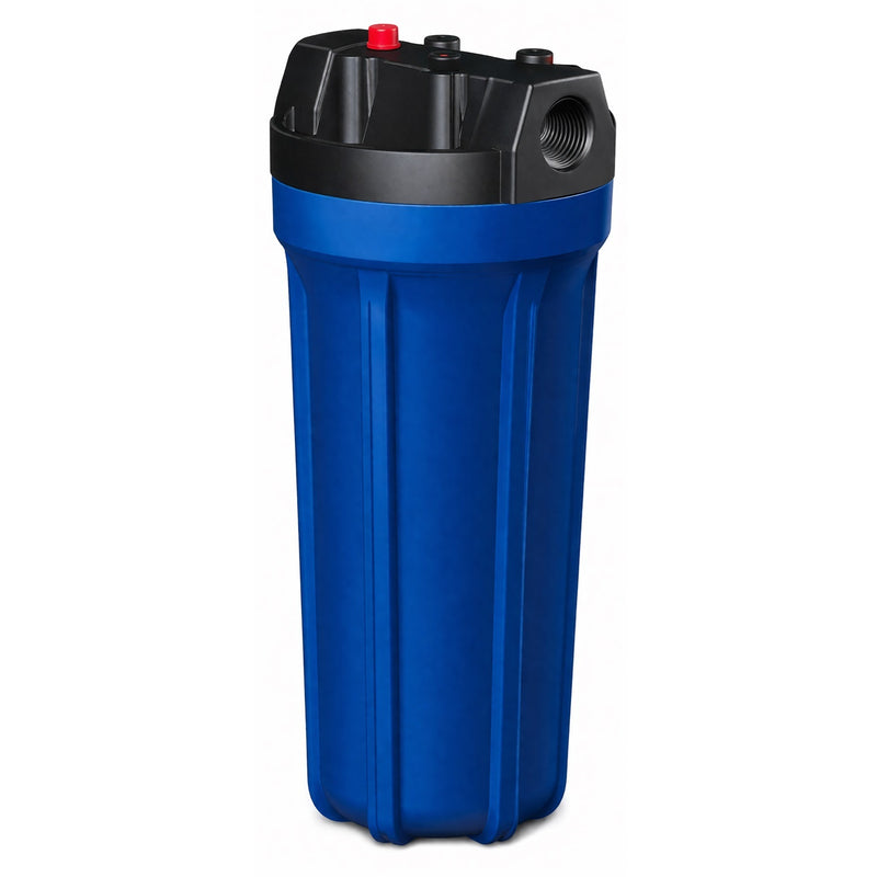 Soporte de filtro de agua de 10" carcasa azul. Con conectores hembra roscados de 3/4"
