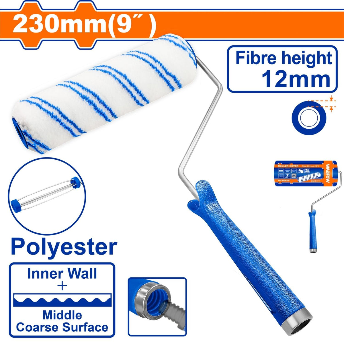 Cilindro Rodillo de pintar 9” Poliéster. Diámetro 5.7mm Ideal para usar con extensión.