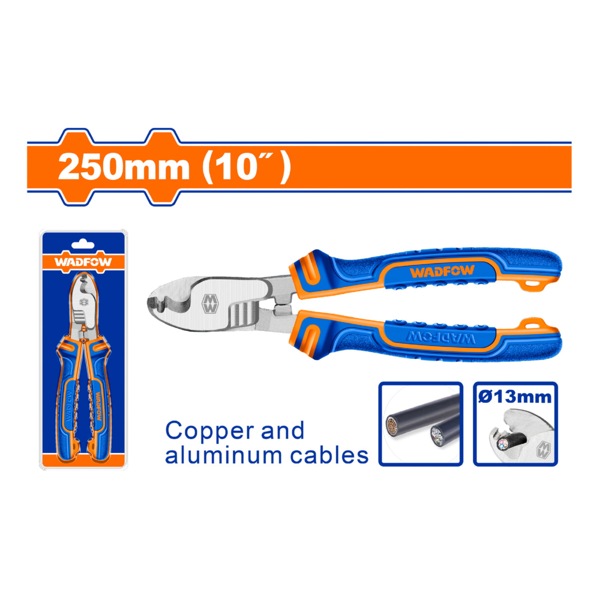 Cortador de Cable de 10" Pulido y antióxido. Pinza Pelacable.  Corte 13mm