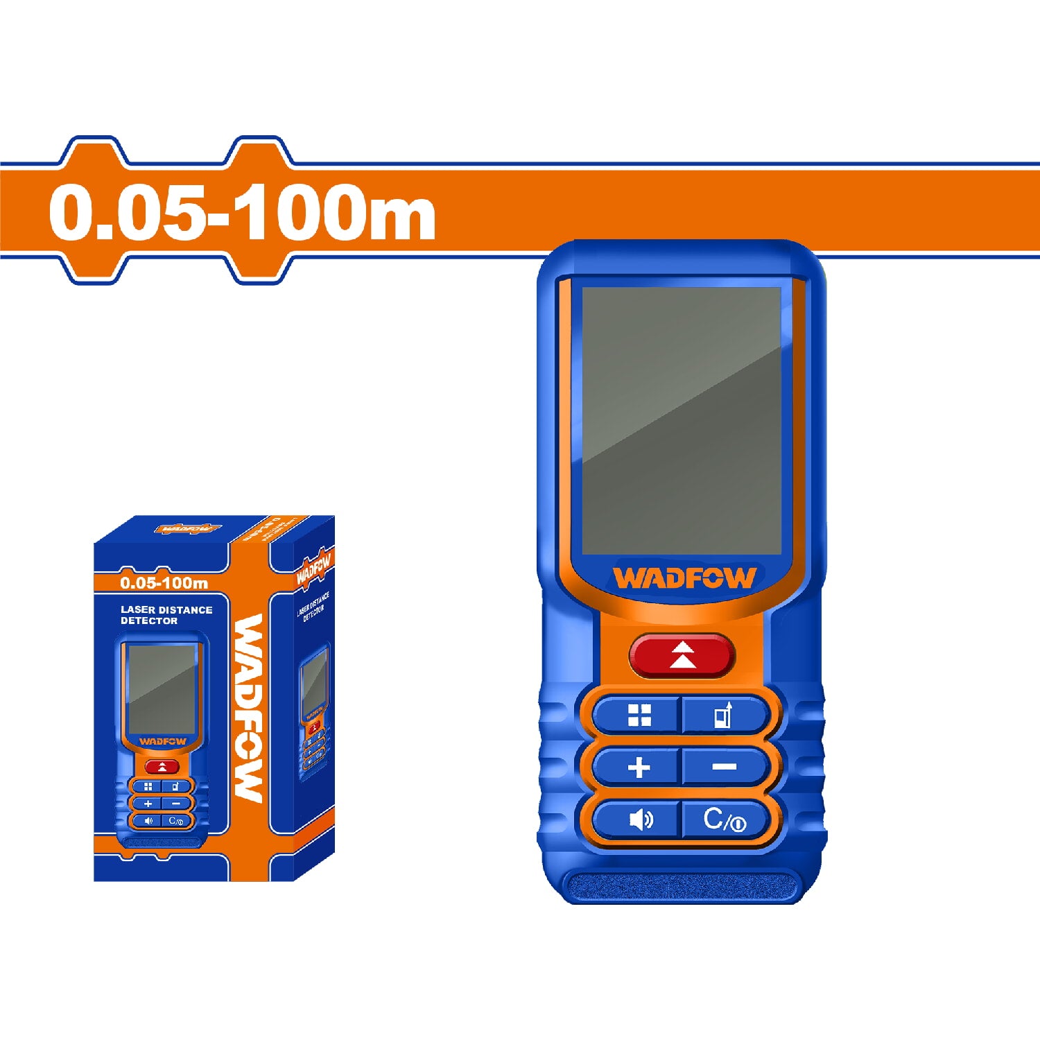 Medidor laser rango 0.05-100m. Precisión de medición: ±2.0mm. Con función de apagado.