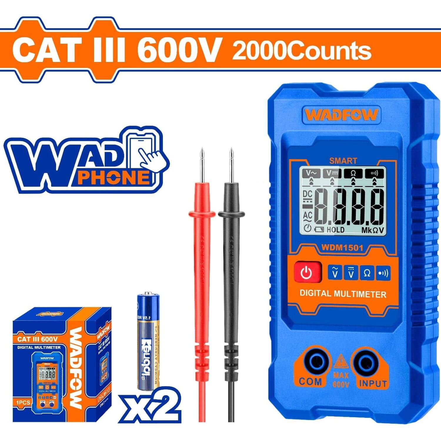 Multímetro Digital 2000 Dígitos. CAT III 600V. Función Inteligente. Rango Automático.