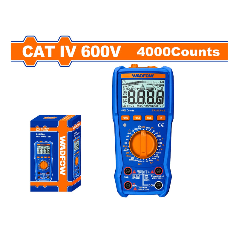 Multímetro digital CAT IV 600V 4000 cont. Función de medición. Apagado automático. Indicador LED.