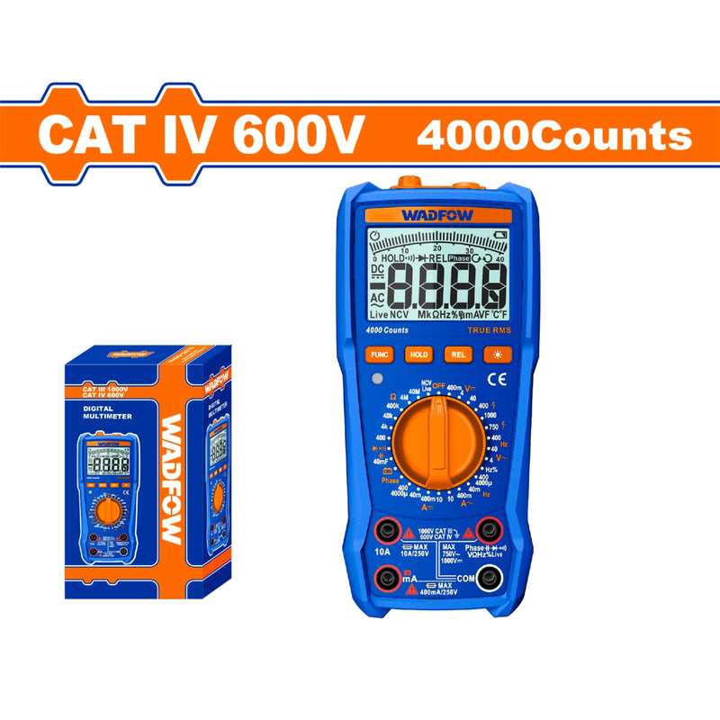 Multímetro digital CAT IV 600V 4000 cont. Función de medición. Apagado automático. Indicador LED.