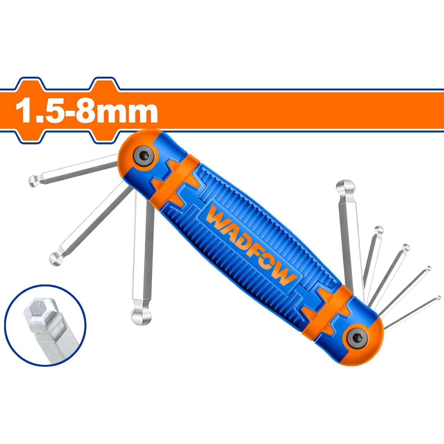 Llave Allen Hex De Bola. Estilo Navaja 1.5-8Mm. Tratamiento Térmico Y Placa Cromada. Cr-V (8 Pzas.)