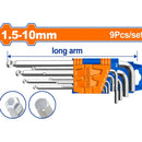 Llaves Hexagonales Allen De Punta De Bola. Brazo Largo De 9 Pzas. 1.5-10Mm. Cr-V (Juego)