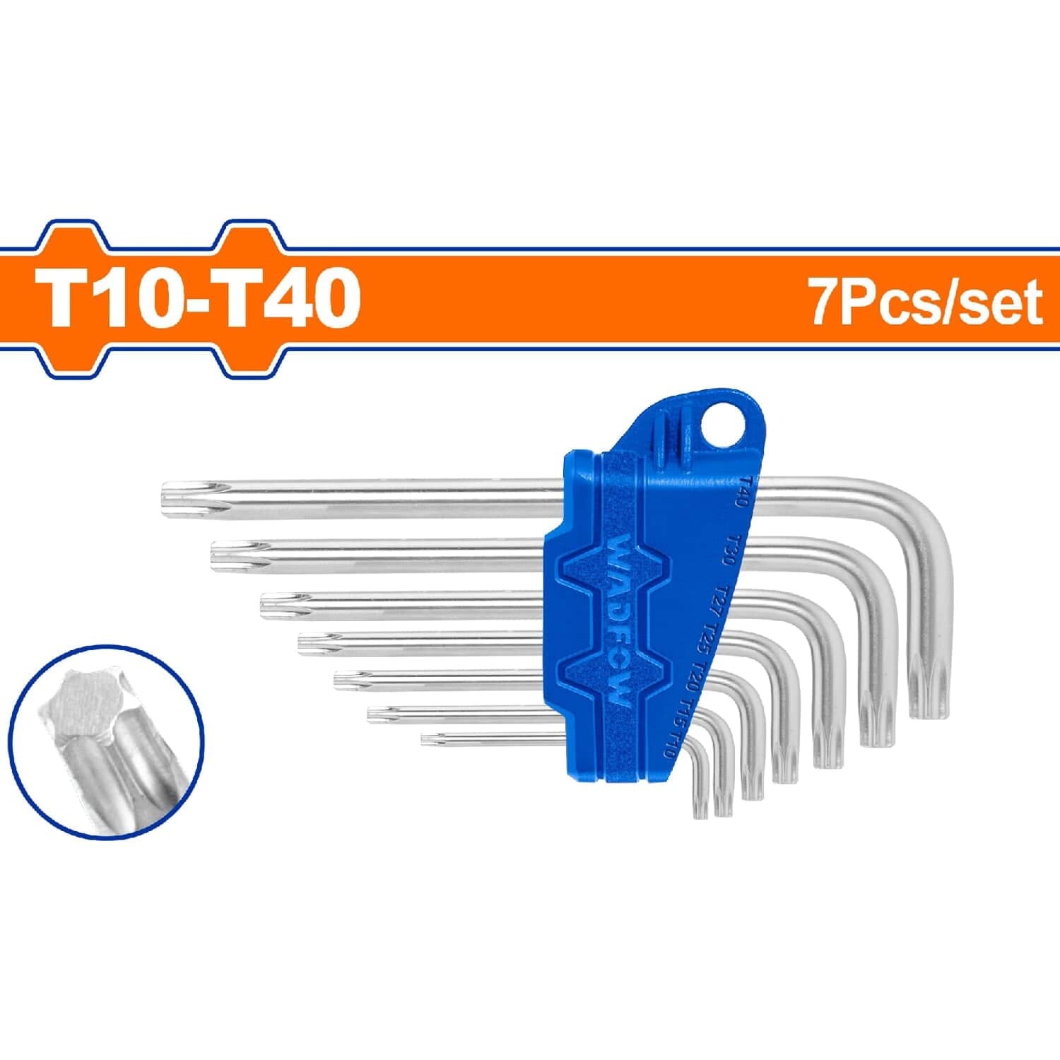 Llaves Torx De Brazo Corto De 7 Pzs. Medidas: T10-T40. Acero Al Carbono (Juego)