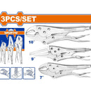 Alicates De Presión (Recta,Bloqueo,Curva) Acero Al Carbono. HRC38°-HRC48° Niquelado. Set De 3 Pzs