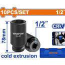 Dados Socket De Impacto De 1/2" DR. De 10 Piezas. Largo:78 Mm. Crmo. Tratamiento Térmico.