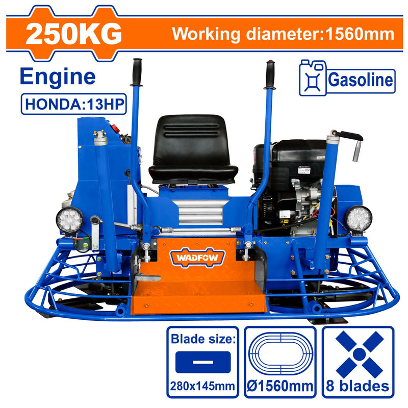 Llana de Poder a Gasolina. Potencia del motor: 8.2 kW / 13 HP Peso: 250 kg. Con plato de hierro. 156 cm helicóptero