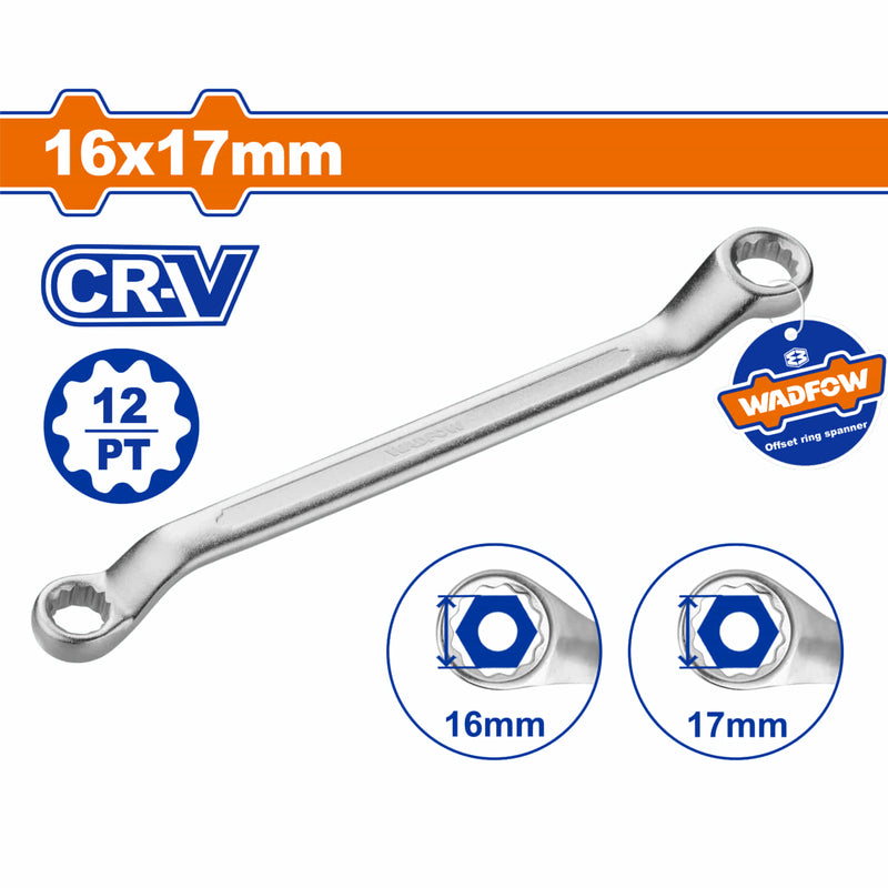 Llave de Estrella Acodada 16x17mm 219mm Cr-V Acabado Mate