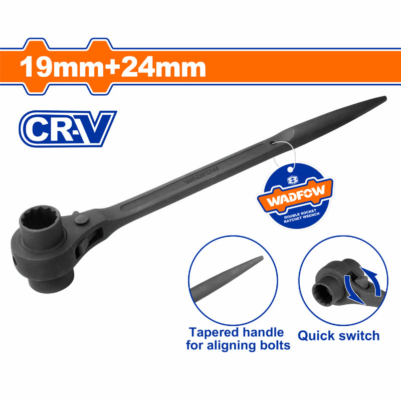 Llave de Andamio doble 19x24mm Cr-V 12 puntas. Acero Forjado. Tratamiento térmico.