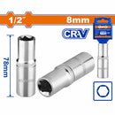 Dado Hexagonal socket Largo 1/2" 8mm 6 puntas Longitud 78mm. Acero 50BV30 Tratado térmicamente. Cromado.