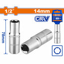 Dado Hexagonal socket Largo 1/2" 14mm 6 puntas Longitud 78mm. Acero 50BV30 Tratado térmicamente. Cromado.